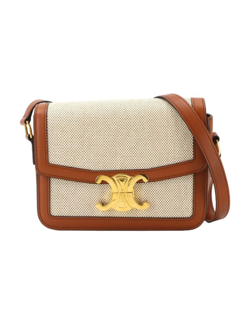 Celine Teen Triomphe Shoulder Bag Canvas Leather Brown Gold